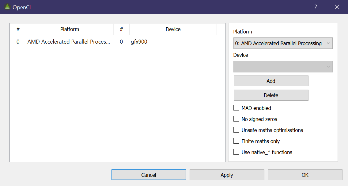 OpenCL dialog